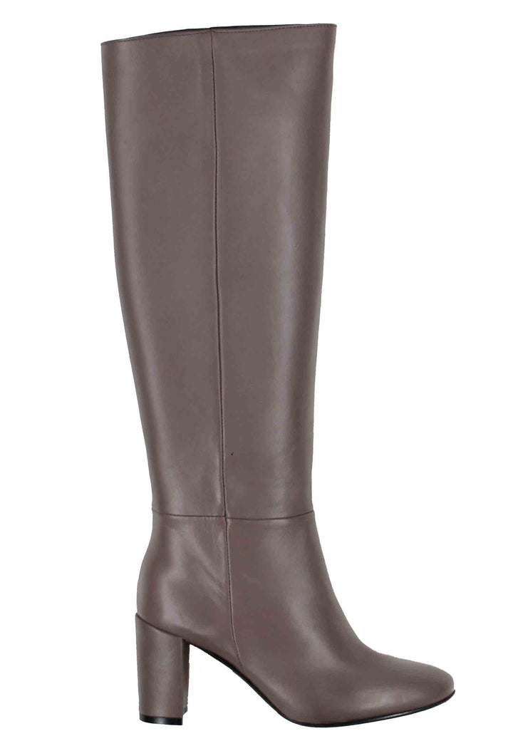 Spatarella Stivali Donna A Tubo In Pelle Grigia Con Punta Tonda