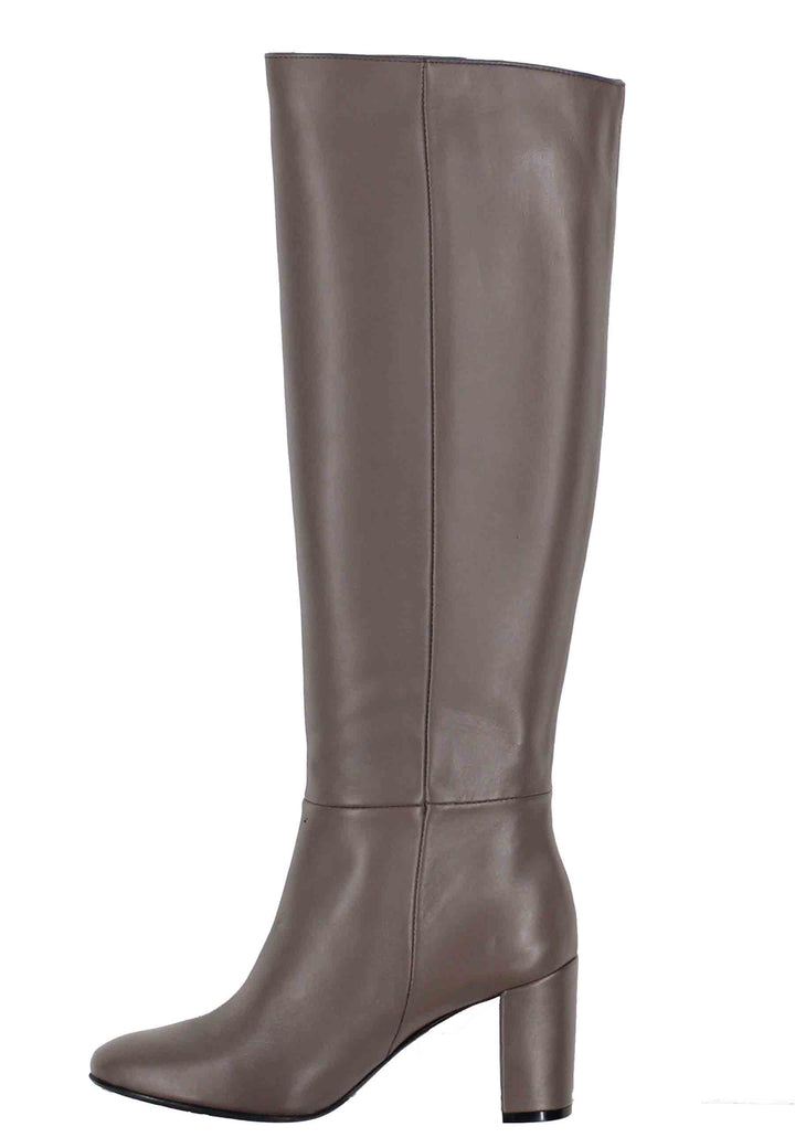Spatarella Stivali Donna A Tubo In Pelle Grigia Con Punta Tonda