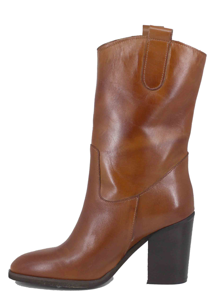 Spatarella Stivali Donna Al Polpaccio In Pelle Cuoio Con Tacco Alto