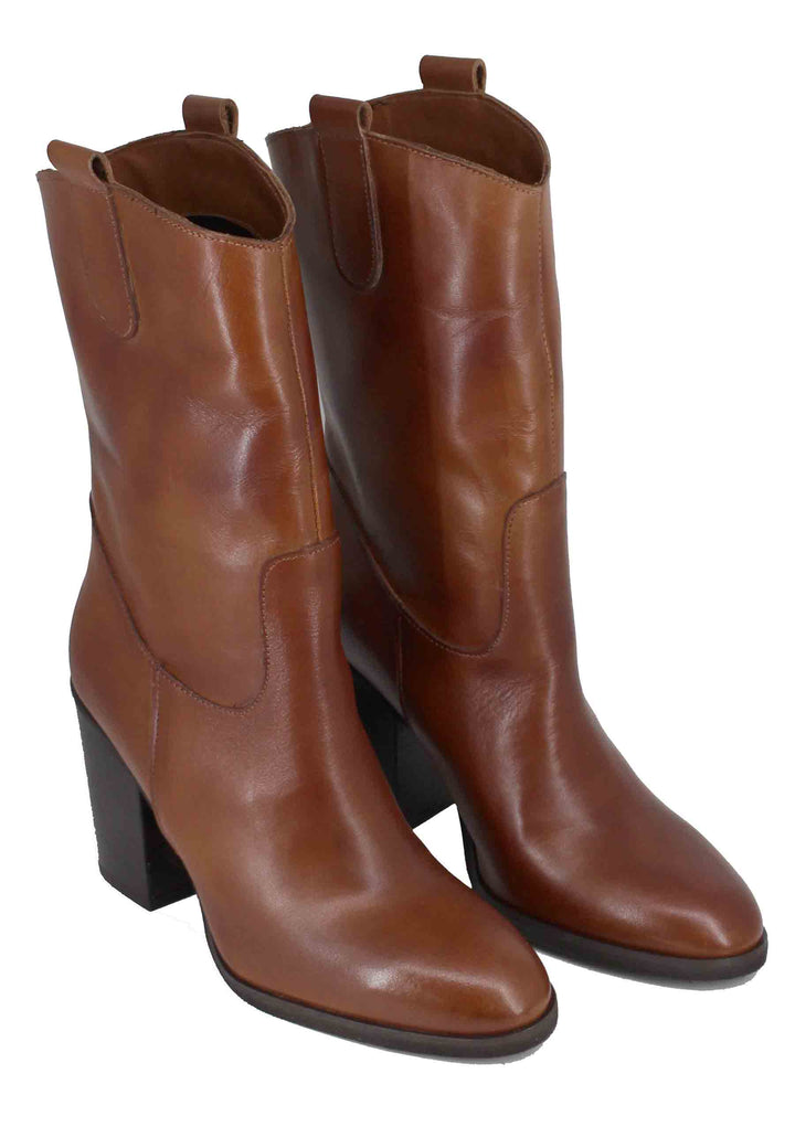 Spatarella Stivali Donna Al Polpaccio In Pelle Cuoio Con Tacco Alto