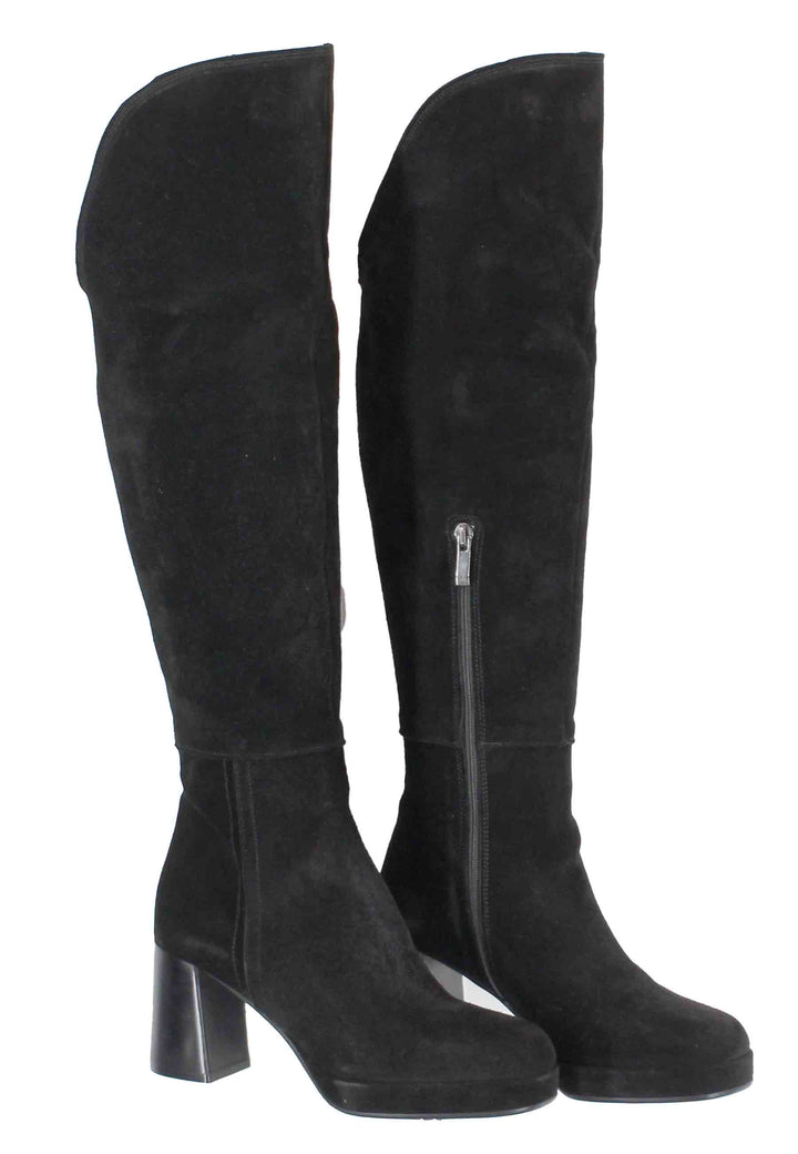 Spatarella Stivali Donna In Camoscio Nero Con Ghetta E Tacco Alto