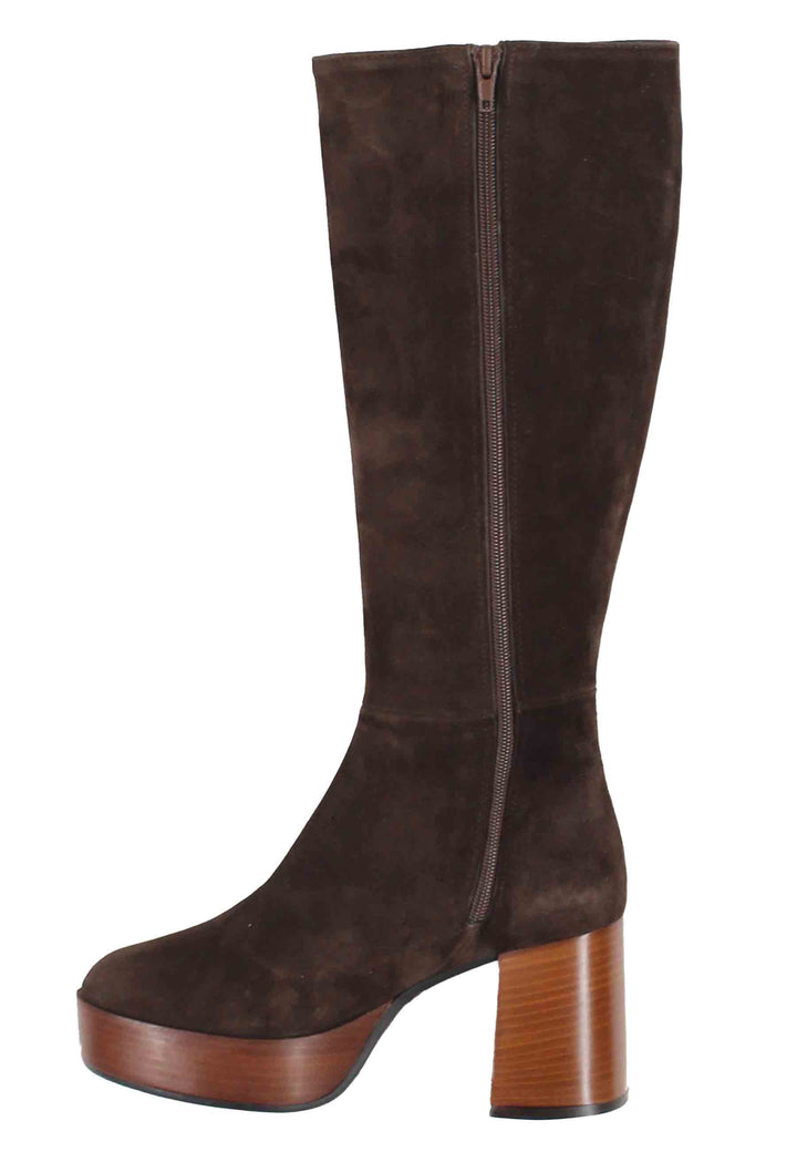 Spatarella Stivali Donna In Camoscio Testa Di Moro Con Tacco E Plateau