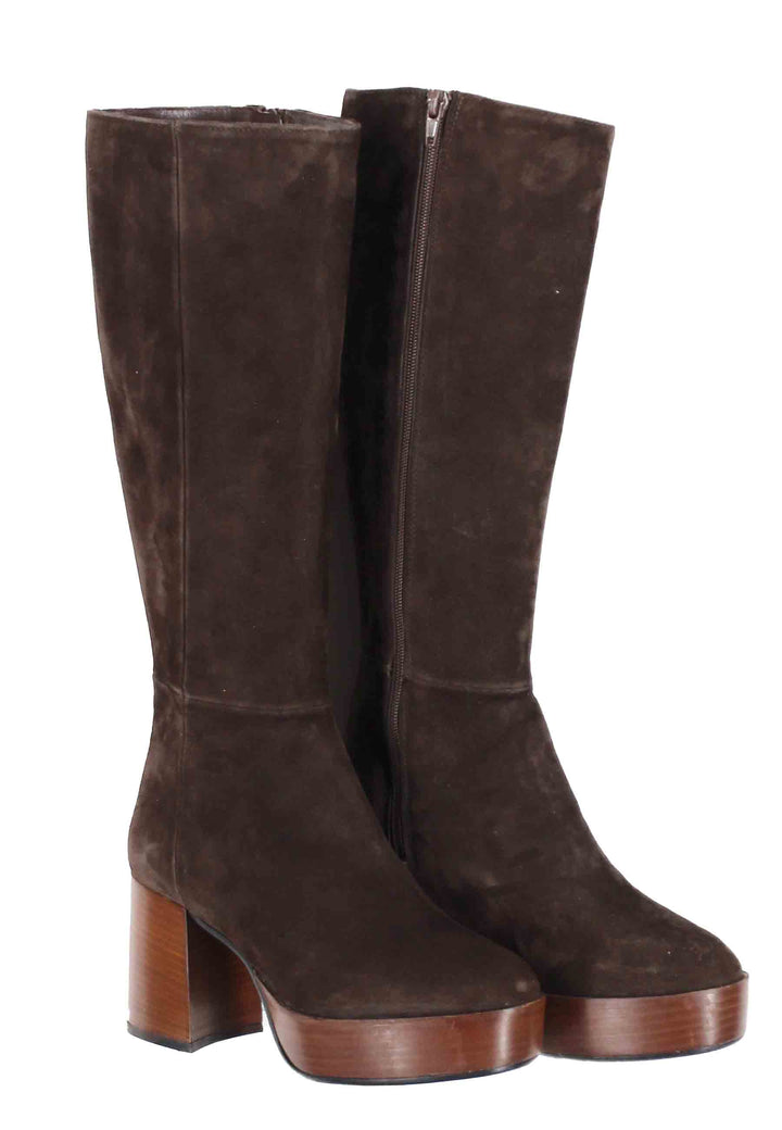 Spatarella Stivali Donna In Camoscio Testa Di Moro Con Tacco E Plateau