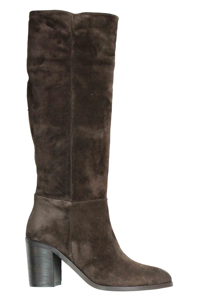 Spatarella Stivali Donna In Camoscio Testa Di Moro Con Tacco In Cuoio E Punta Semi Tonda