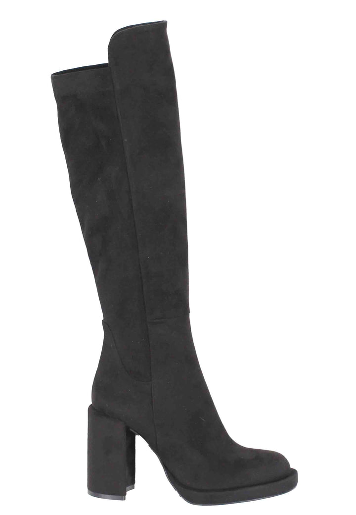 Spatarella Stivali Donna In Eco Camoscio Nero Con Tacco Alto