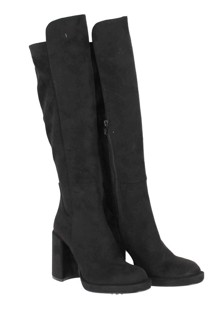 Spatarella Stivali Donna In Eco Camoscio Nero Con Tacco Alto