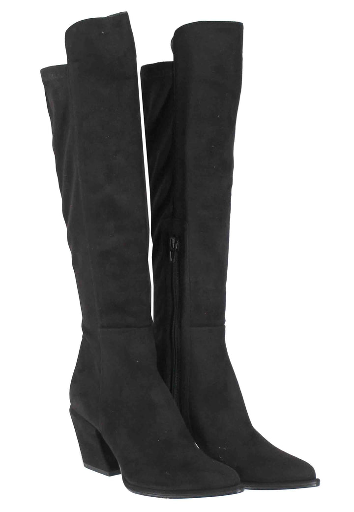 Spatarella Stivali Donna In Eco Camoscio Nero Elasticizzato