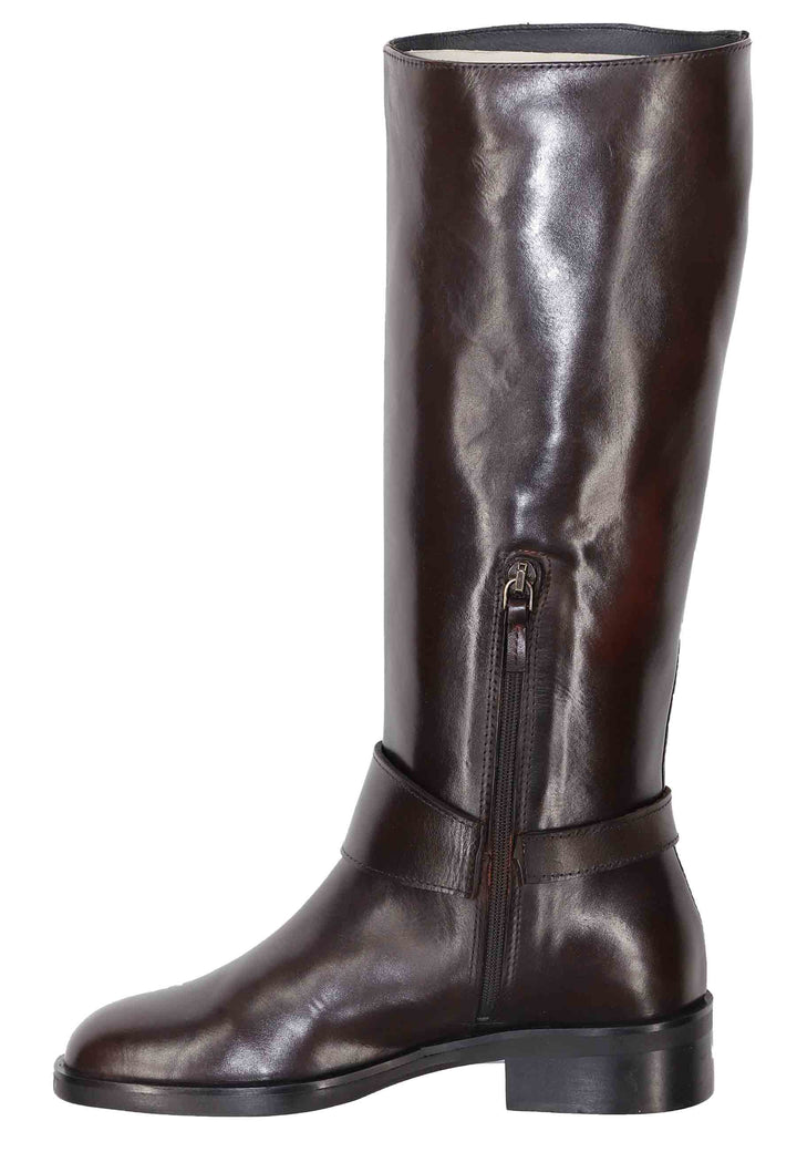 Spatarella Stivali Donna In Pelle Marrone Con Fibbia Tacco Basso