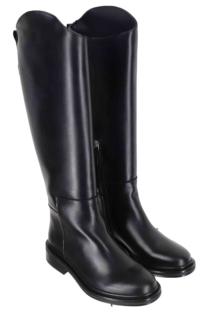 Spatarella Stivali Donna In Pelle Nera Con Tacco Basso