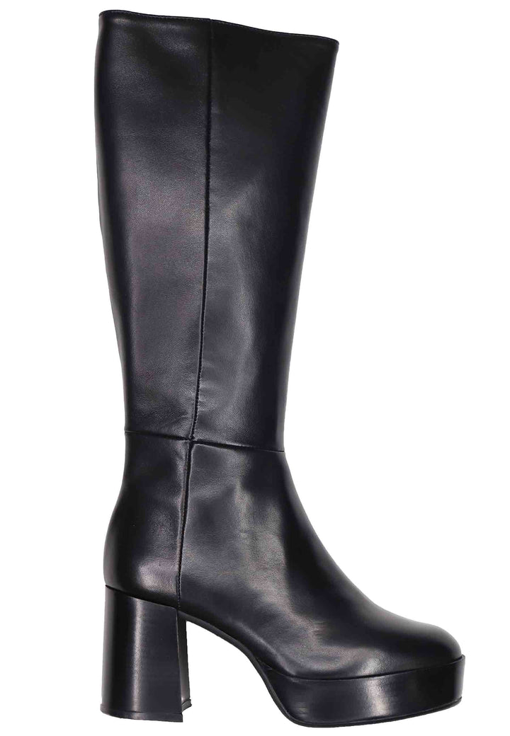 Spatarella Stivali Donna In Pelle Nera Con Tacco E Plateau