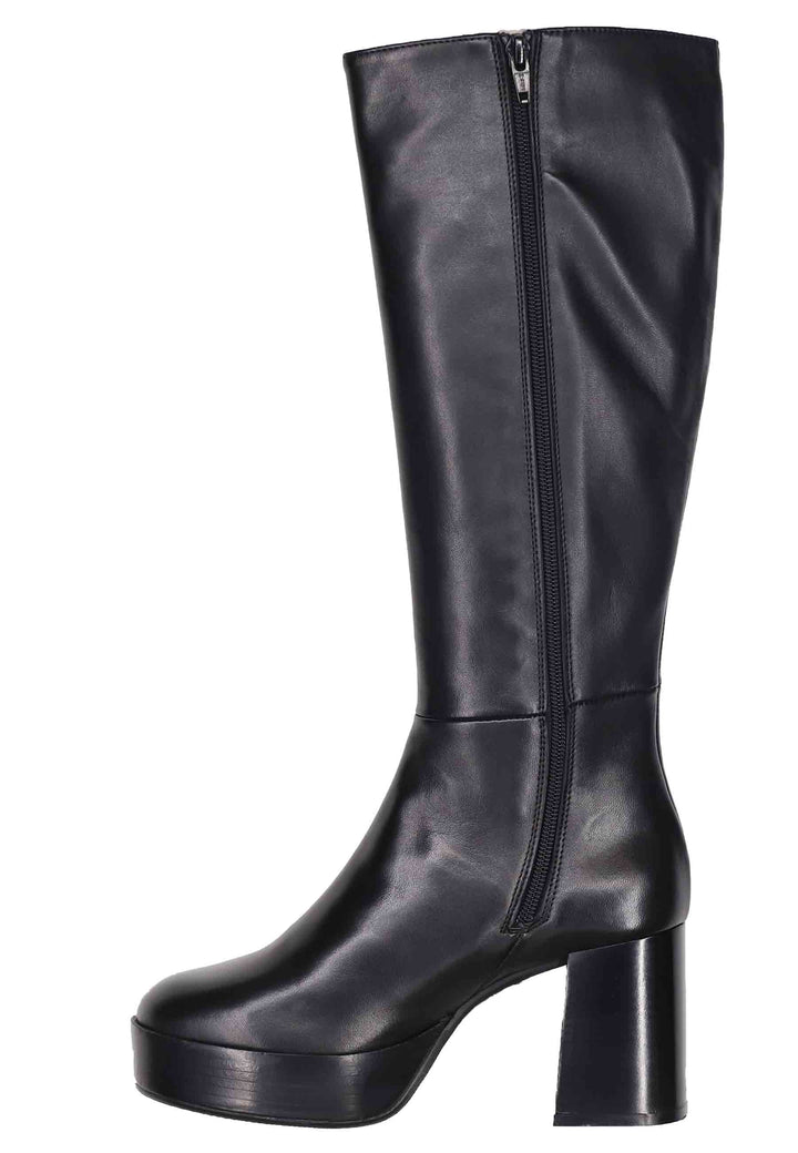 Spatarella Stivali Donna In Pelle Nera Con Tacco E Plateau