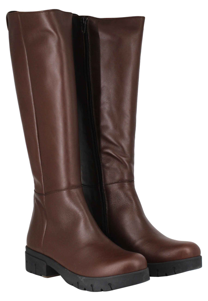 Spatarella Stivali Donna In Pelle Testa Di Moro Con Fondo Gomma E Zip Laterale