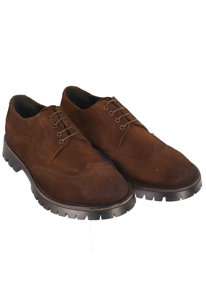 Spatarella Stringate Da Uomo In Camoscio Cuoio Con Impunture All'inglese E Suola Carrarmato