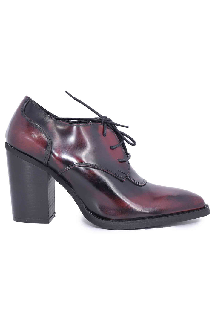 Spatarella Stringate Donna In Pelle Bordeaux Con Tacco Alto E Punta A Punta