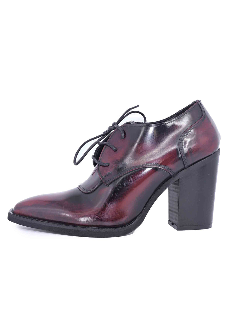 Spatarella Stringate Donna In Pelle Bordeaux Con Tacco Alto E Punta A Punta