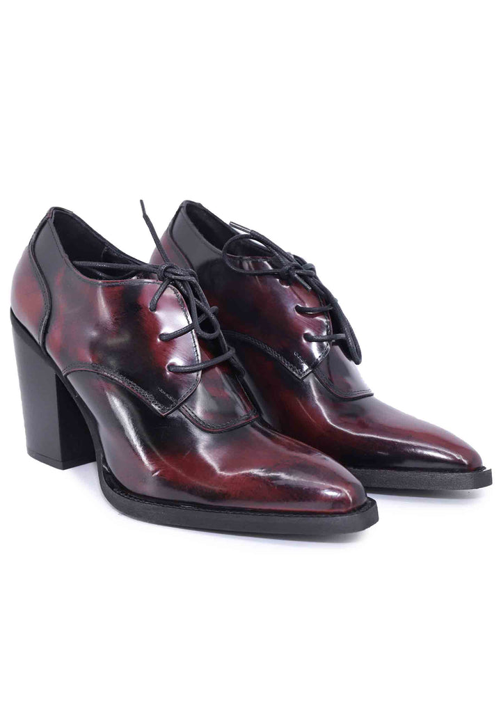 Spatarella Stringate Donna In Pelle Bordeaux Con Tacco Alto E Punta A Punta