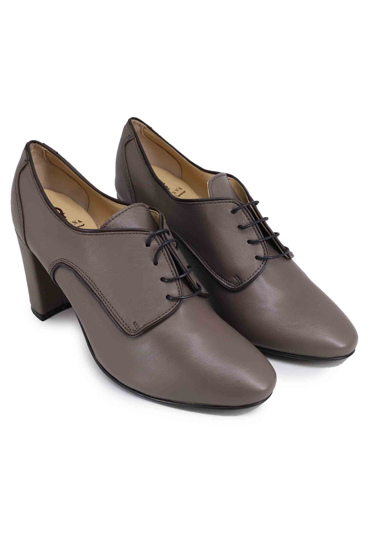 Spatarella Stringate Donna In Pelle Grigia Tacco Alto