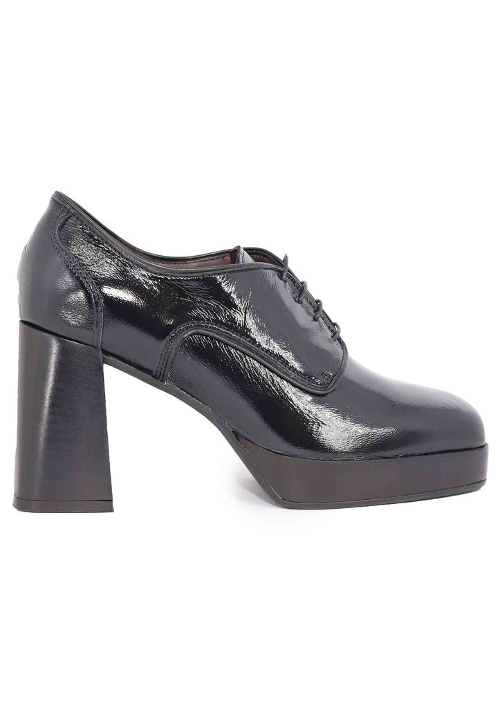 Spatarella Stringate Donna In Vernice Nera Con Tacco Alto E Plateau