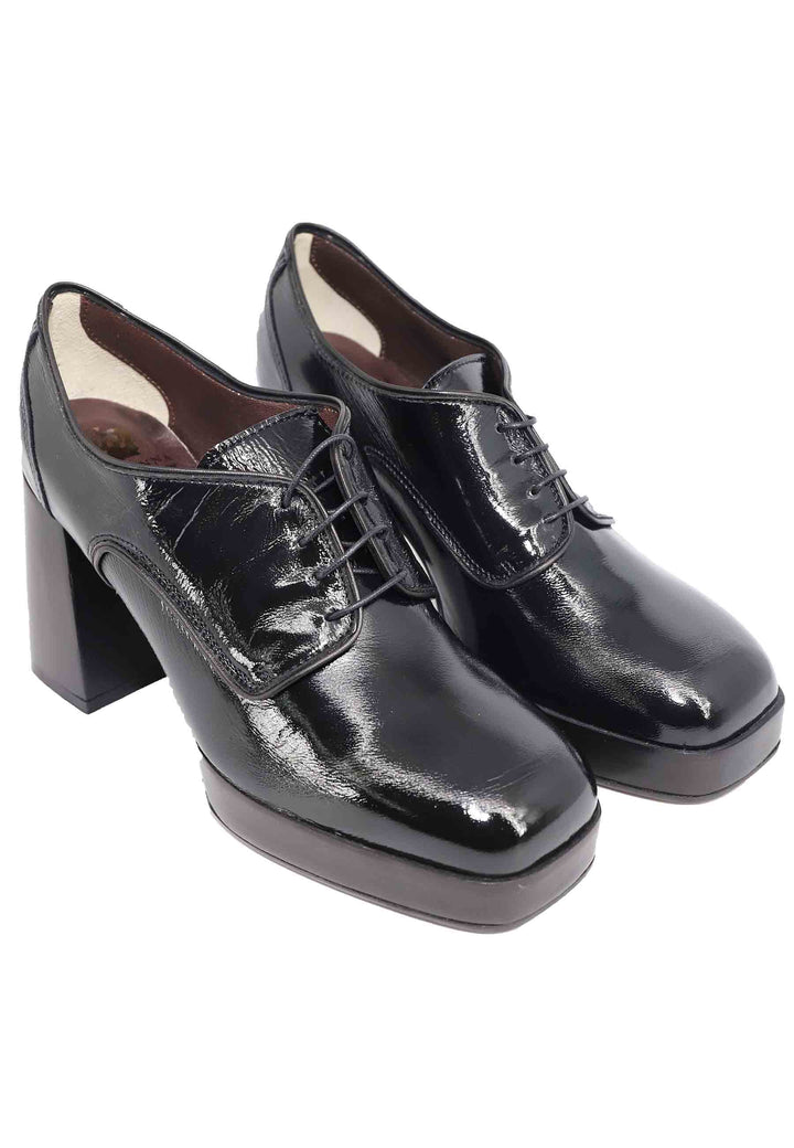 Spatarella Stringate Donna In Vernice Nera Con Tacco Alto E Plateau