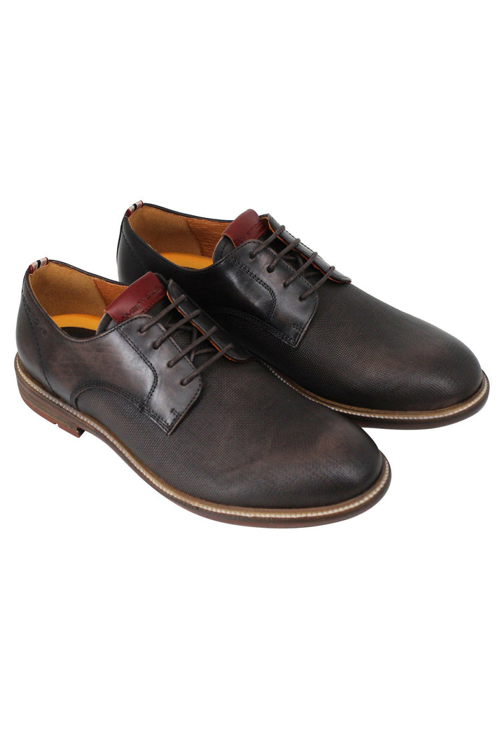 Spatarella Stringate Uomo Caye In Pelle Testa Di Moro Con Suola In Cuoio E Gomma