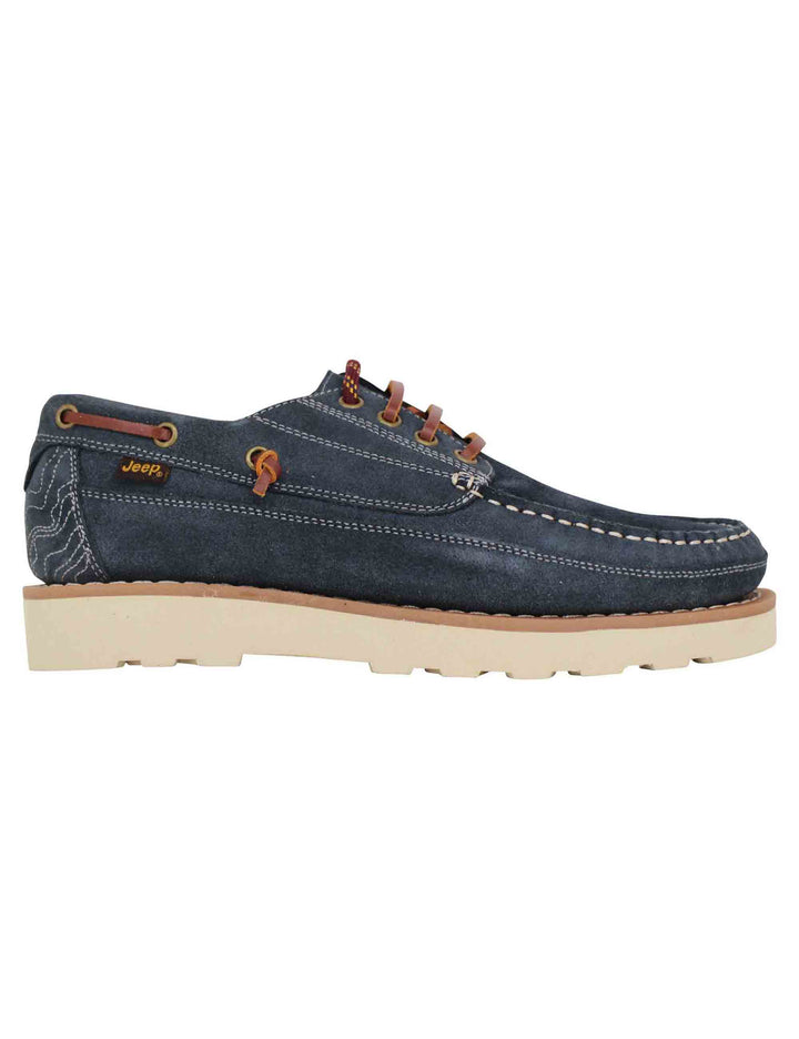 Spatarella Stringate Uomo Hopi Suede In Camoscio Blu Con Lacci In Cuoio E Suola Bianca
