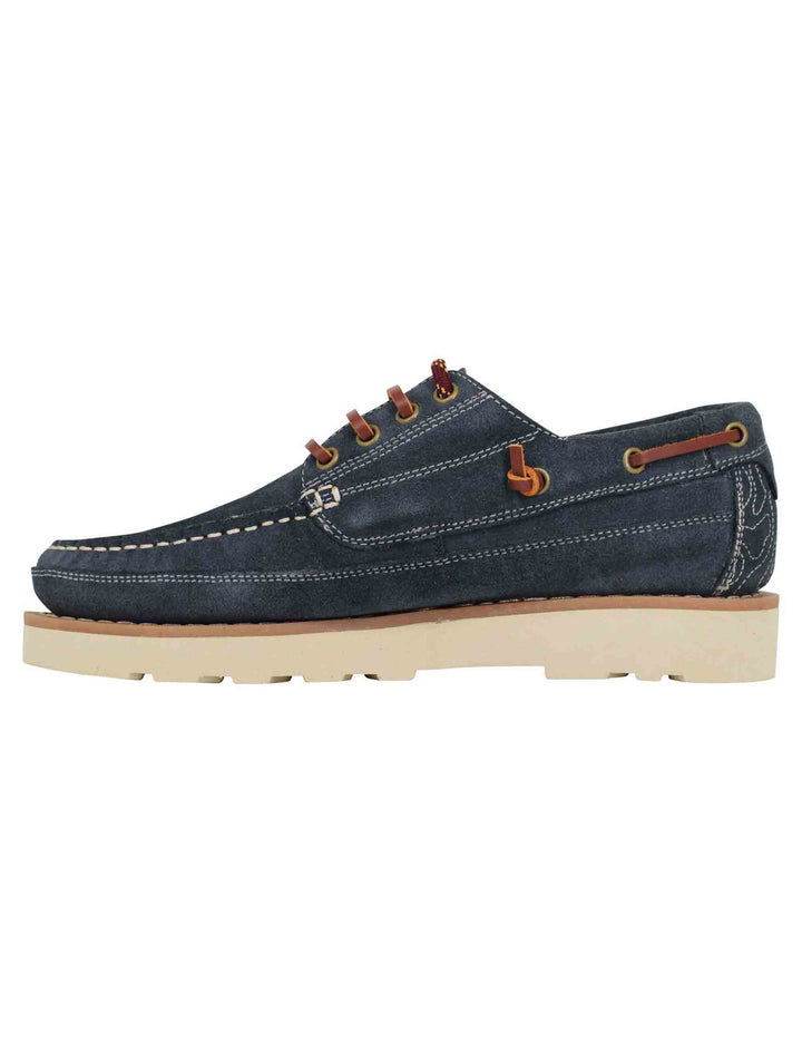 Spatarella Stringate Uomo Hopi Suede In Camoscio Blu Con Lacci In Cuoio E Suola Bianca