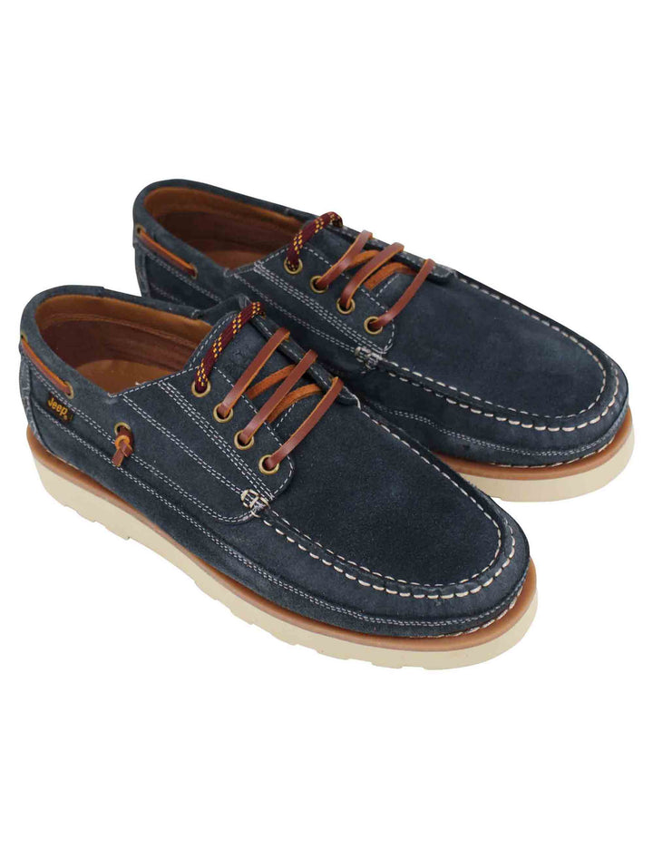 Spatarella Stringate Uomo Hopi Suede In Camoscio Blu Con Lacci In Cuoio E Suola Bianca