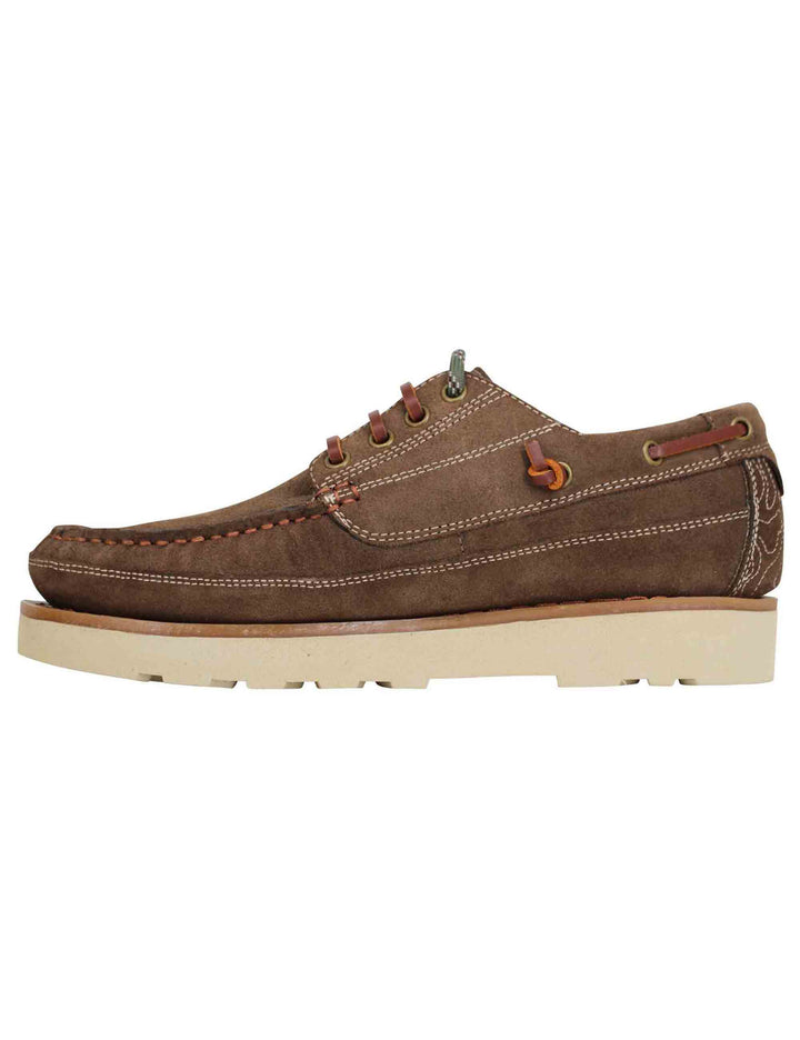 Spatarella Stringate Uomo Hopi Suede In Camoscio Marrone Con Lacci In Cuoio E Suola Bianca