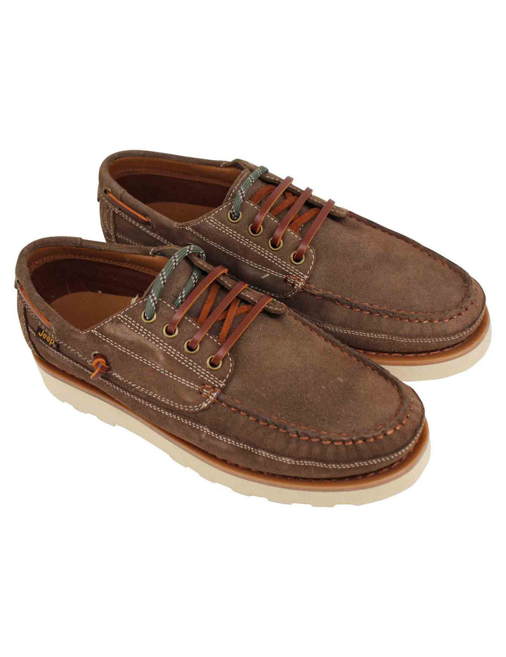 Spatarella Stringate Uomo Hopi Suede In Camoscio Marrone Con Lacci In Cuoio E Suola Bianca