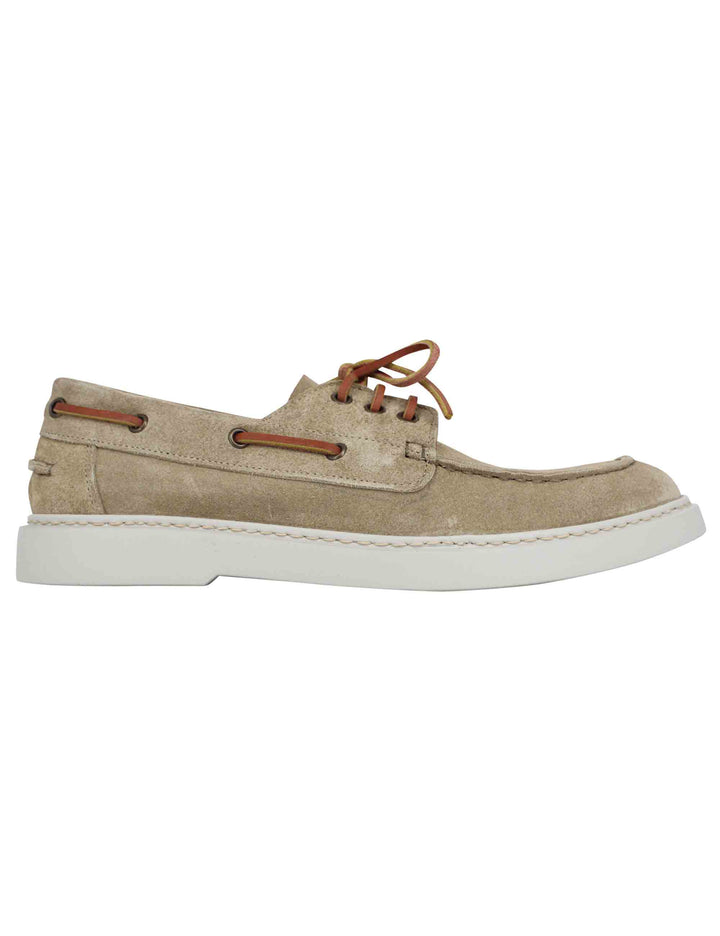 Spatarella Stringate Uomo In Camoscio Beige Con Lacci In Cuoio
