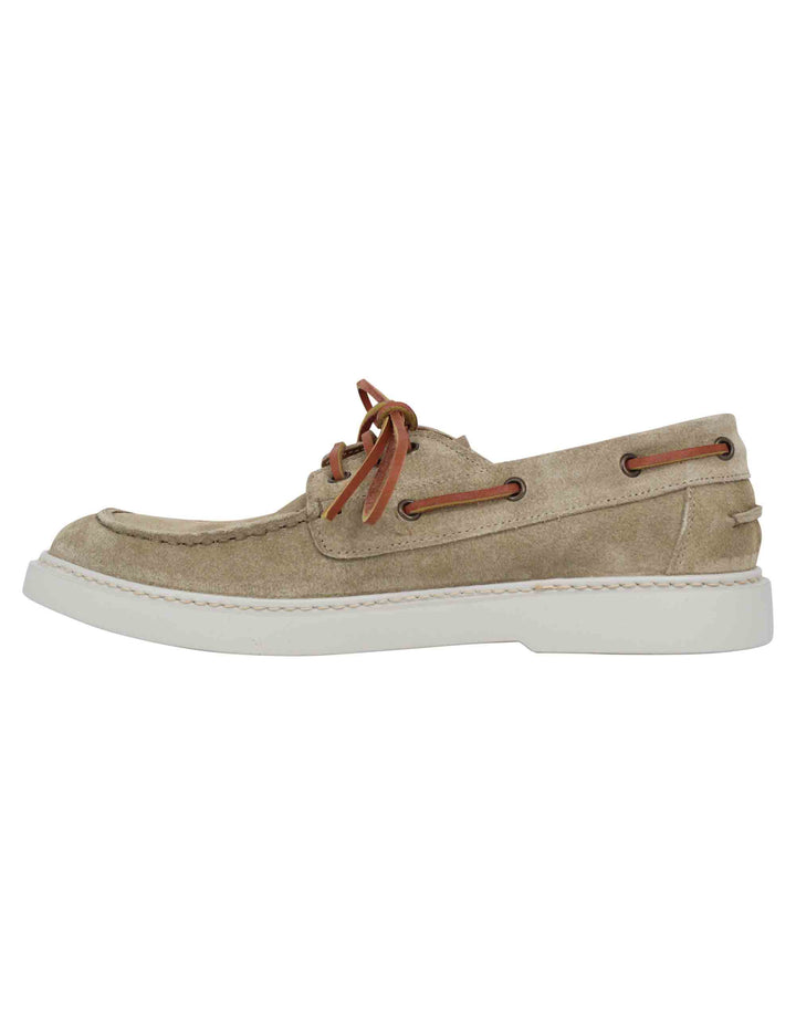 Spatarella Stringate Uomo In Camoscio Beige Con Lacci In Cuoio