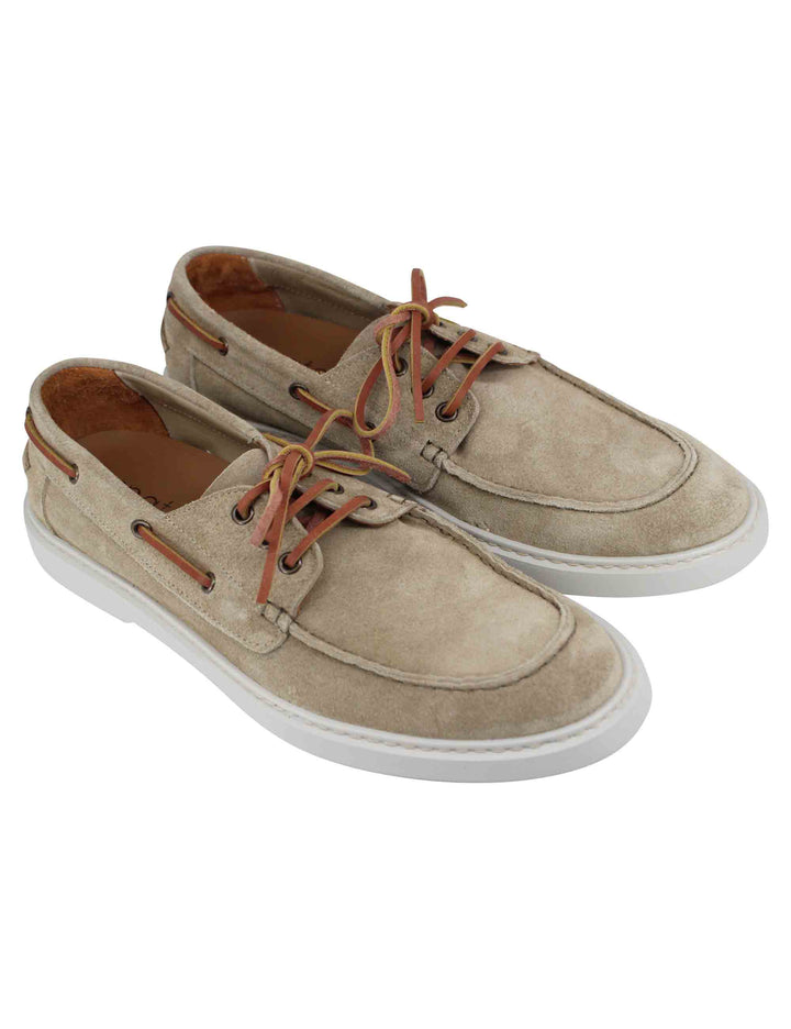 Spatarella Stringate Uomo In Camoscio Beige Con Lacci In Cuoio