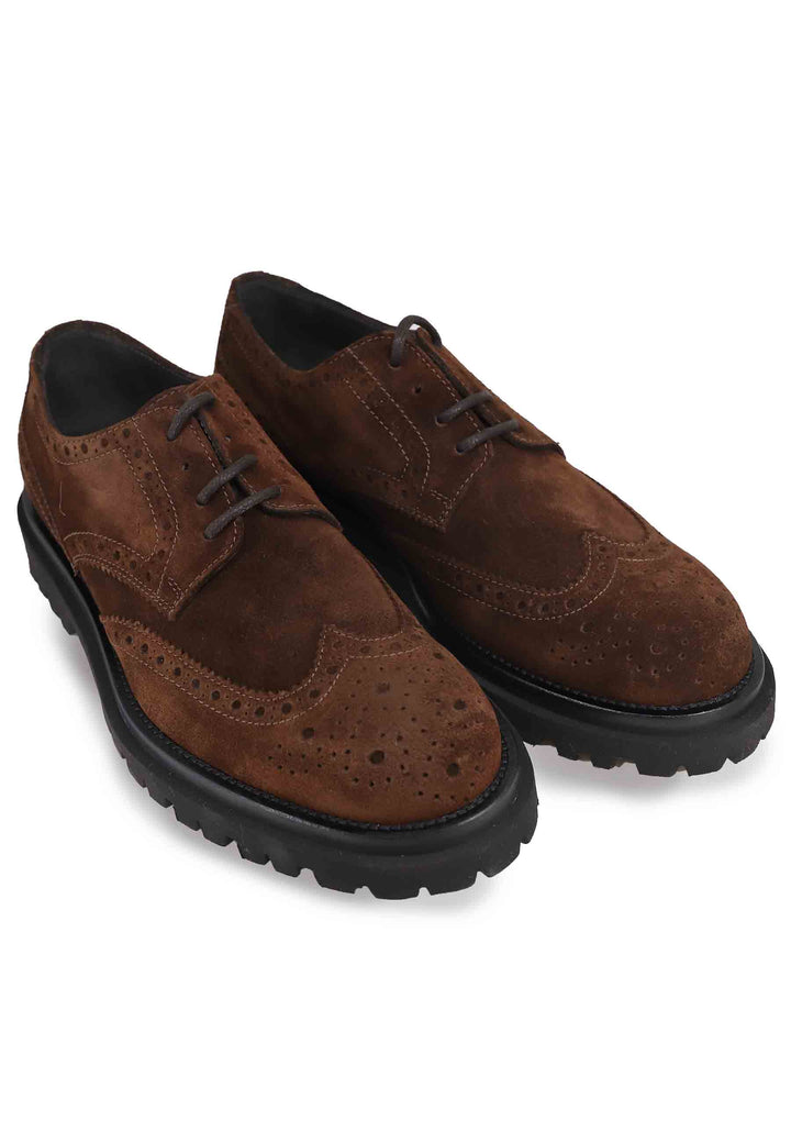 Spatarella Stringate Uomo In Camoscio Testa Di Moro Con Suola Carrarmato E Impunture