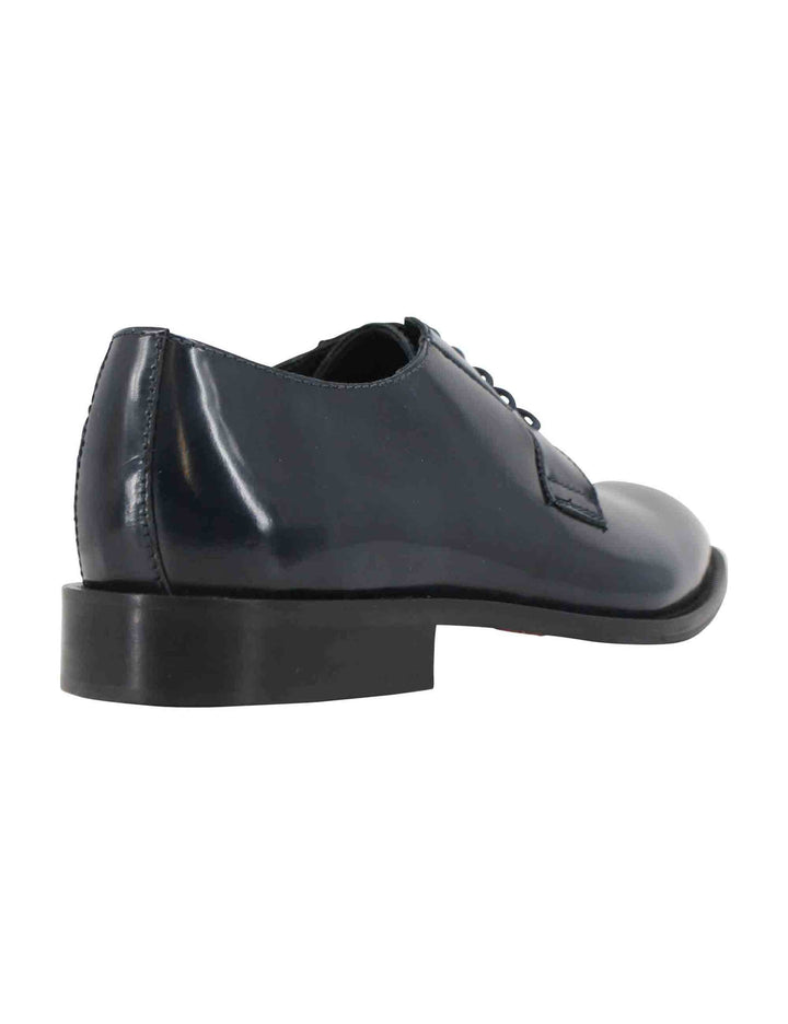 Spatarella Stringate Uomo In Pelle Blu Con Suola In Cuoio