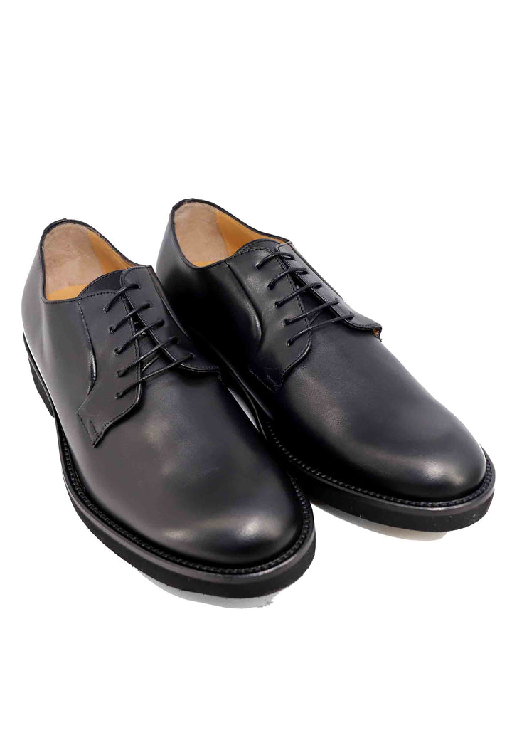 Spatarella Stringate Uomo In Pelle Nera Con Suola In Gomma Ultra Leggera E Punta Tonda