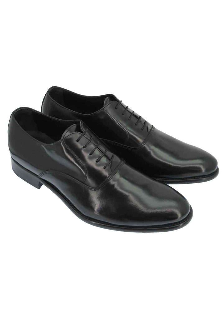 Spatarella Stringate Uomo In Pelle Nera Lucida Con Fondo In Cuoio