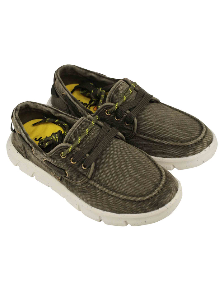 Spatarella Stringate Uomo Tabasco Boat In Tessuto Verde Con Suola Ultra Leggera