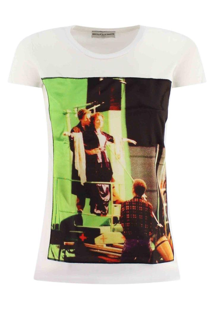 Spatarella T-shirt Donna Icons In Cotone Bianco Con Stampa In Seta