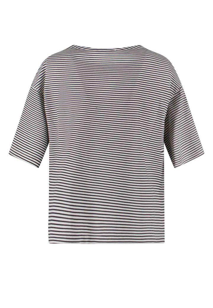 Spatarella T-shirt Donna Tita In Cotone Bianco E Nero A Righe E Scollo A V