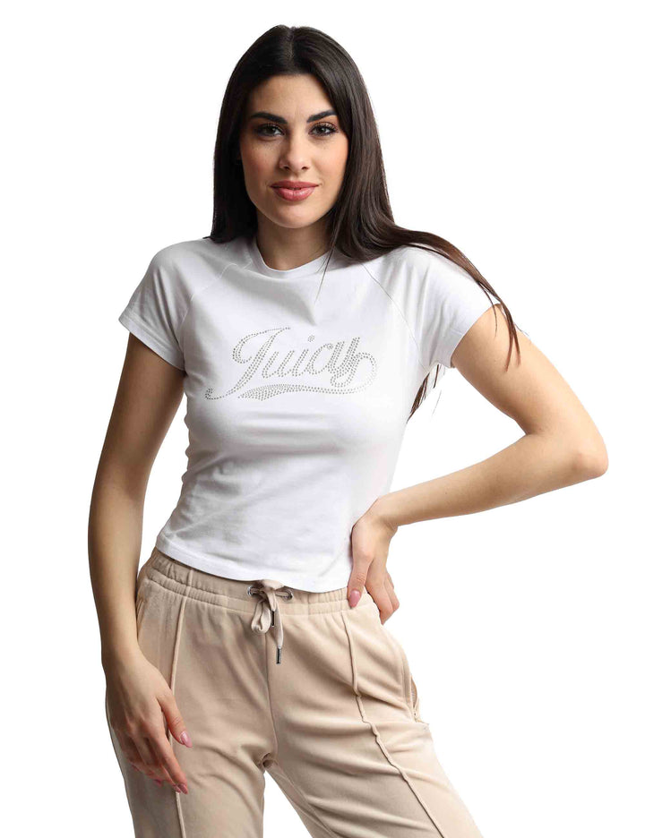 Spatarella T-shirts Donna Ryder Rodeo In Cotone Bianco A Girocollo Con Strass