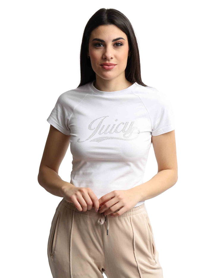 Spatarella T-shirts Donna Ryder Rodeo In Cotone Bianco A Girocollo Con Strass