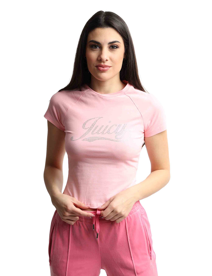 Spatarella T-shirts Donna Ryder Rodeo In Cotone Rosa A Girocollo Con Strass