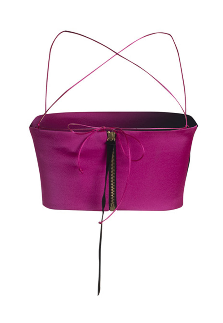 Spatarella Top Crop Donna In Tessuto Fuxia Con Spalline Incrociate