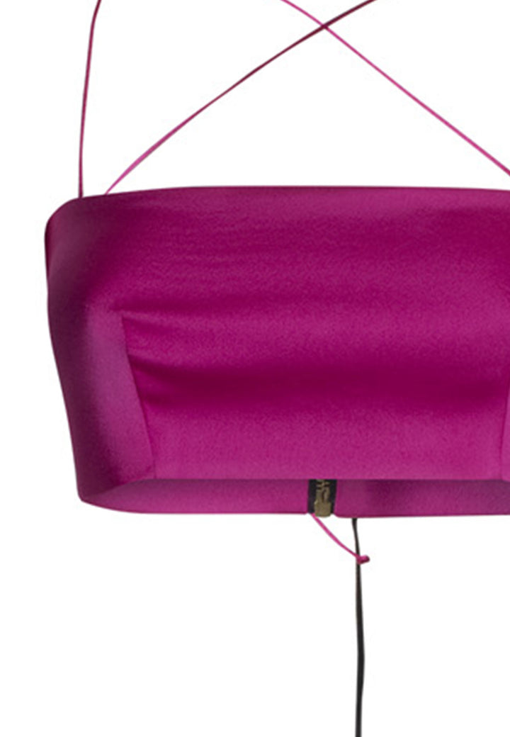 Spatarella Top Crop Donna In Tessuto Fuxia Con Spalline Incrociate