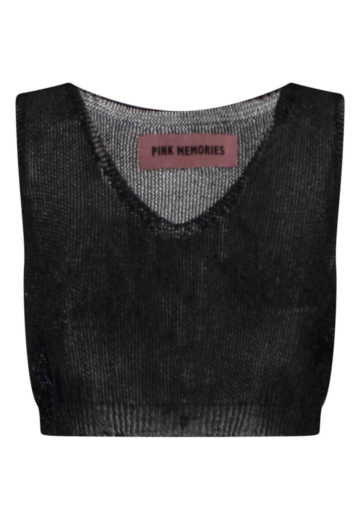 Spatarella Top Donna Corto In Lurex Nero Scollo A V