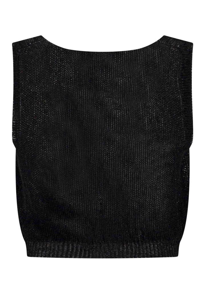 Spatarella Top Donna Corto In Lurex Nero Scollo A V