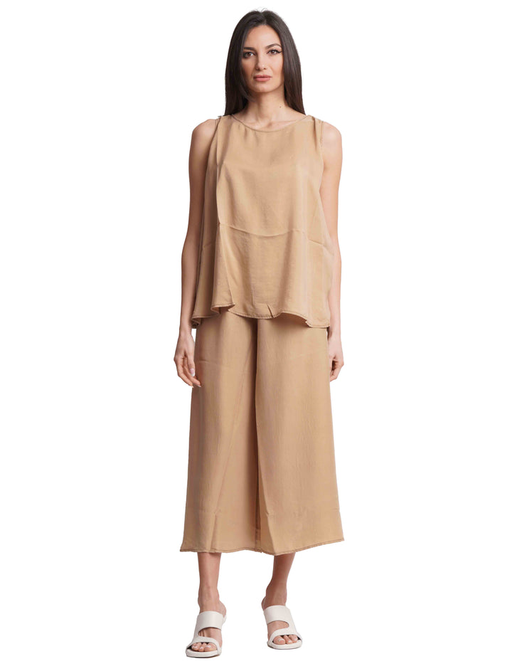 Spatarella Top Donna In Seta Cammello Largo Al Fondo
