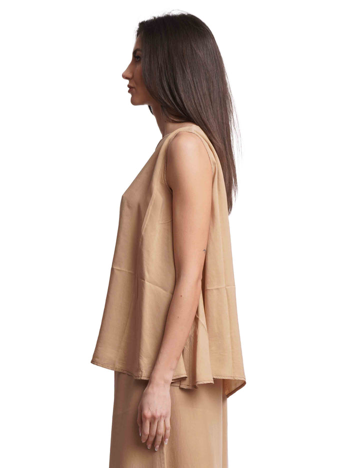 Spatarella Top Donna In Seta Cammello Largo Al Fondo