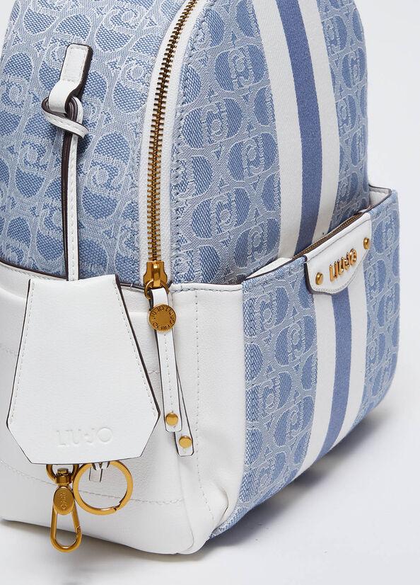 Spatarella Zaini Donna Jacquard In Tessuto Blu E Bianco