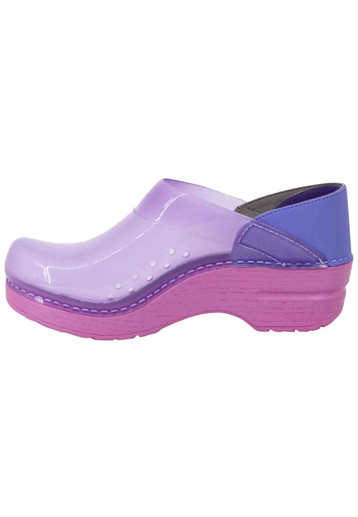 Spatarella Zoccoli Donna In Plexy Viola Con Pelle Lilla
